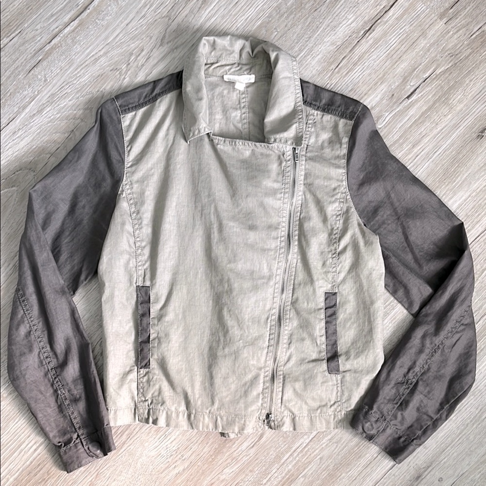 Eileen Fisher two-tone gray organic linen jacket